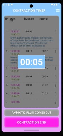 Счетчик схваток для Android — скриншот 2