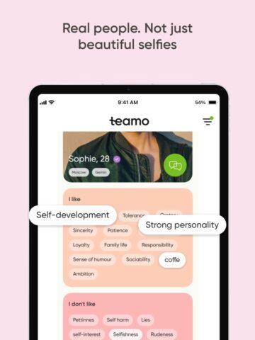 iOS용 Teamo – 심각한 데이트 앱