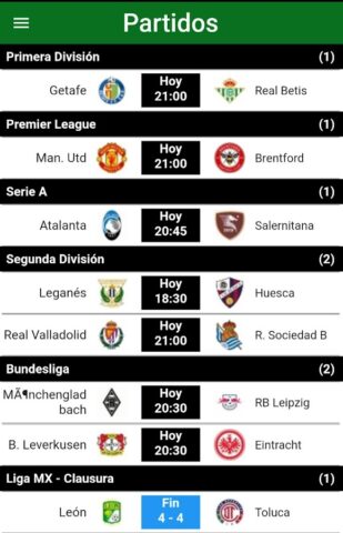 Marcadores: Futbol en Directo для Android — скриншот 2