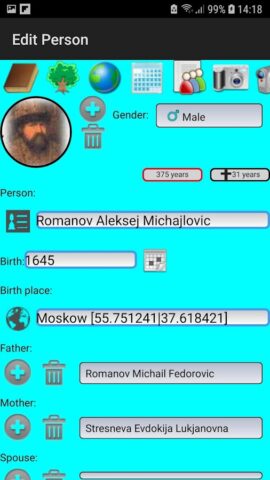 Генеалогическое древо семьи для Android — скриншот 2