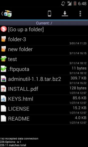 AndFTP (FTP клиент) для Android — скриншот 2