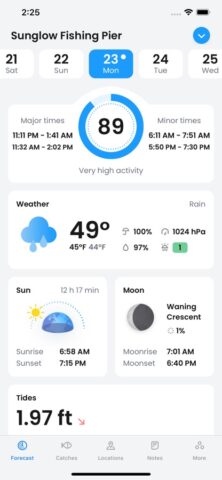Прогноза клева и погоды для iOS — скриншот 1