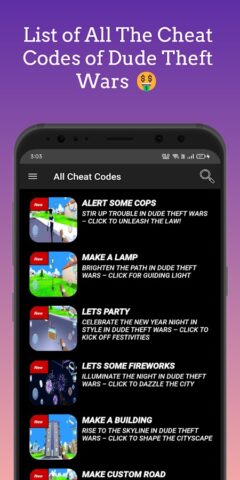 Dude Theft Wars, Cheat Codes для Android — скриншот 1