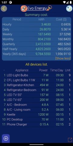 EvoEnergy — Electricity Calc для Android — скриншот 3