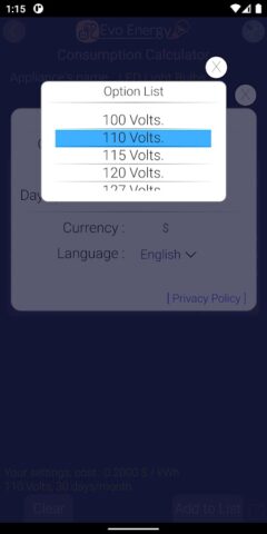 EvoEnergy — Electricity Calc для Android — скриншот 5