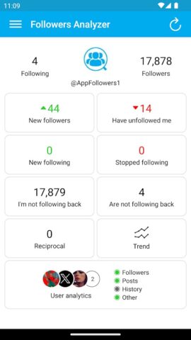 Followers Analyzer for Twitter для Android — скриншот 1