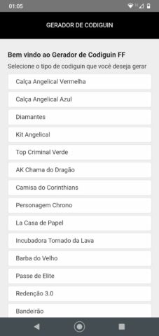 Gerador de Codiguin для Android — скриншот 1