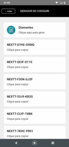 Gerador de Codiguin для Android — скриншот 4