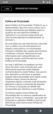 Gerador de Codiguin для Android — скриншот 5