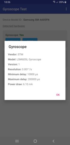 Gyroscope Test для Android — скриншот 2