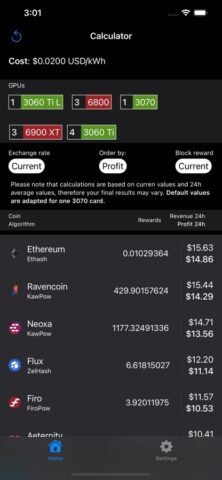 Hashrate: Mining calculator для iOS — скриншот 1