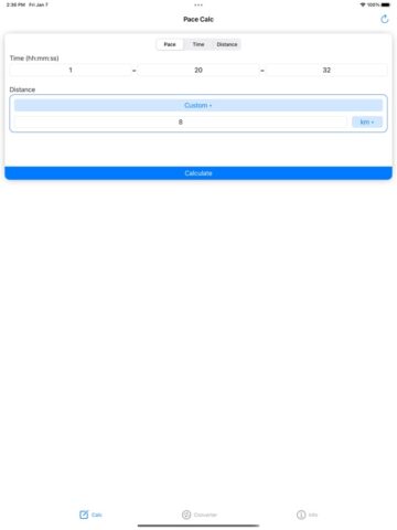 Калькулятор Темпа Бега, Расчет для iOS — скриншот 1
