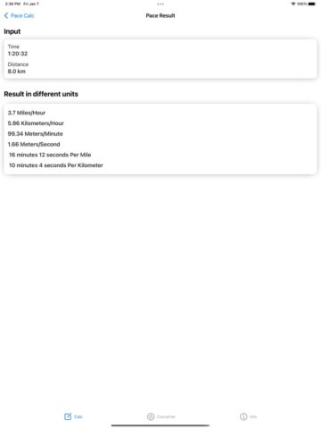 Калькулятор Темпа Бега, Расчет для iOS — скриншот 2