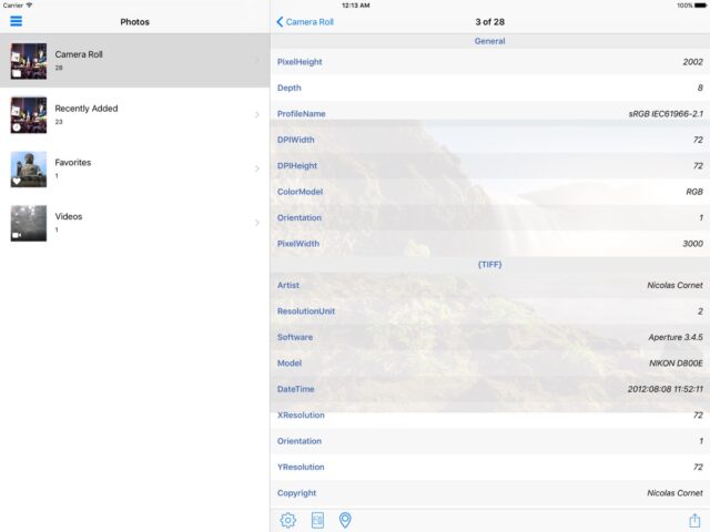 Photo Metadata Viewer для iOS — скриншот 1