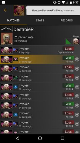 Статистика Dota 2 для Android — скриншот 5
