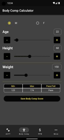Army Fitness Calculator для Android — скриншот 4