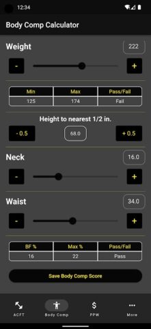 Army Fitness Calculator для Android — скриншот 5