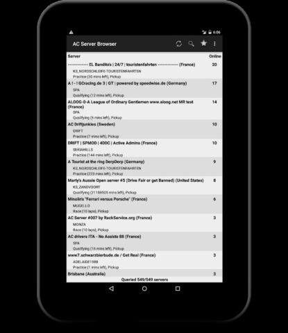 Assetto Corsa Server Browser для Android — скриншот 4