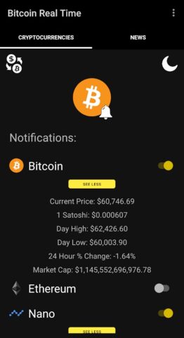 Bitcoin Real Time для Android — скриншот 1