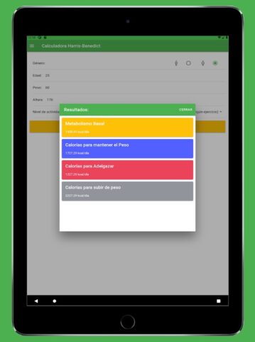 Calculadora Harris Benedict для Android — скриншот 5
