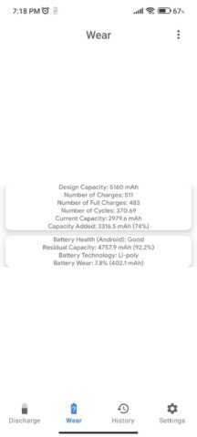 Capacity Info: Износ батареи для Android — скриншот 3