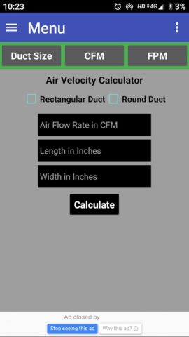 Duct Calculator для Android — скриншот 2