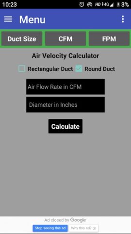 Duct Calculator для Android — скриншот 4