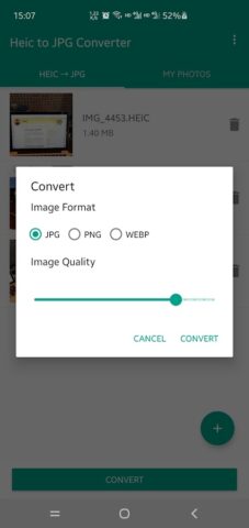 Heic to JPG/PNG/WEBP Converter для Android — скриншот 3