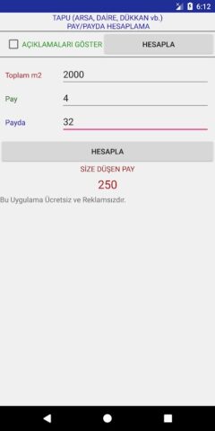 Hisseli Tapu Pay Payda Hesapla для Android — скриншот 2