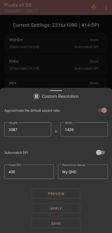 Pixels: Resolution+DPI Changer для Android — скриншот 4