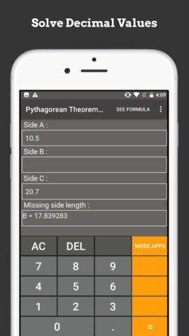 Калькулятор теоремы Пифагора для Android — скриншот 4