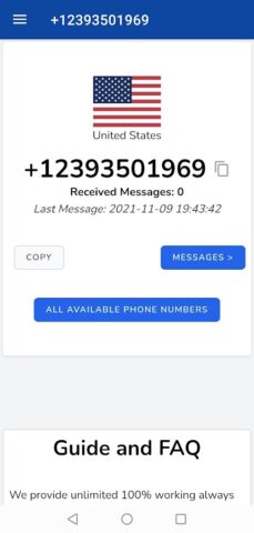 SMS Receive, Temp Phone Number для Android — скриншот 2