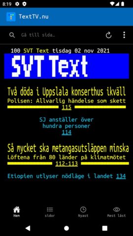 TextTV.nu: smartare SVT Text для Android — скриншот 1