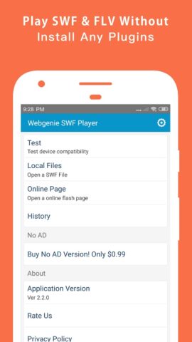 Webgenie SWF & Flash Player для Android — скриншот 2