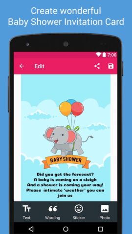 Приглашение на детский душ для Android — скриншот 4