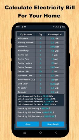 Электричество Калькулятор для Android — скриншот 3