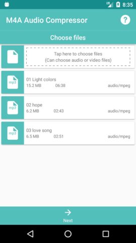 M4A Audio Compressor для Android — скриншот 1