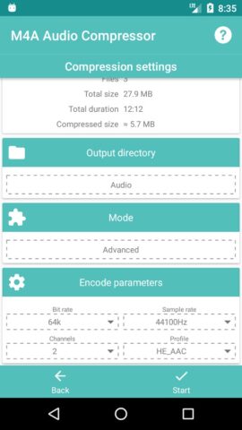 M4A Audio Compressor для Android — скриншот 3