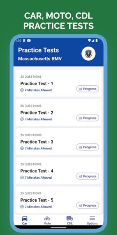 Massachusetts RMV Permit Test для Android — скриншот 1