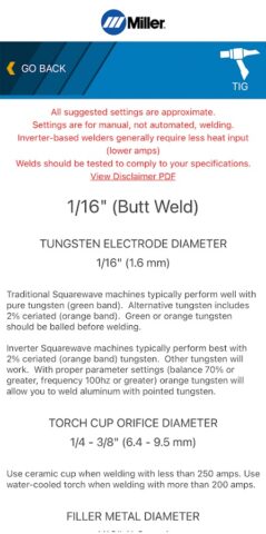 Miller Weld Setting Calculator для Android — скриншот 2