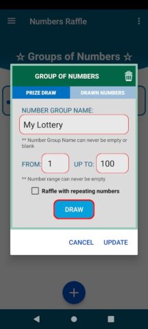 Numbers and Names Raffle для Android — скриншот 4