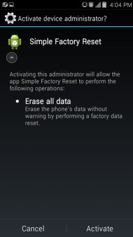 Simple Factory Phone Reset для Android — скриншот 3