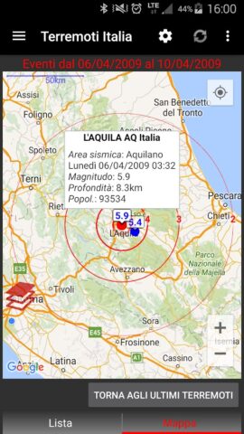 Terremoti Italia для Android — скриншот 3