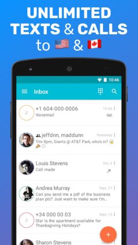 TextMe Up Calling & Texts для Android — скриншот 1