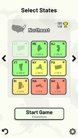 US States Quiz для Android — скриншот 3