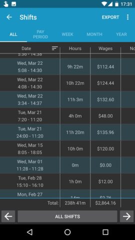 Work Log для Android — скриншот 3