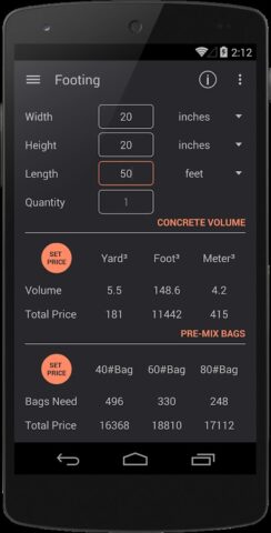 Binder — Concrete Calculator для Android — скриншот 1