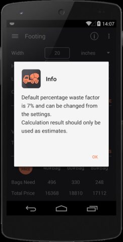 Binder — Concrete Calculator для Android — скриншот 2