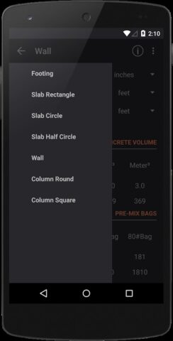 Binder — Concrete Calculator для Android — скриншот 3