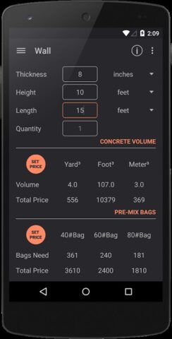 Binder — Concrete Calculator для Android — скриншот 4